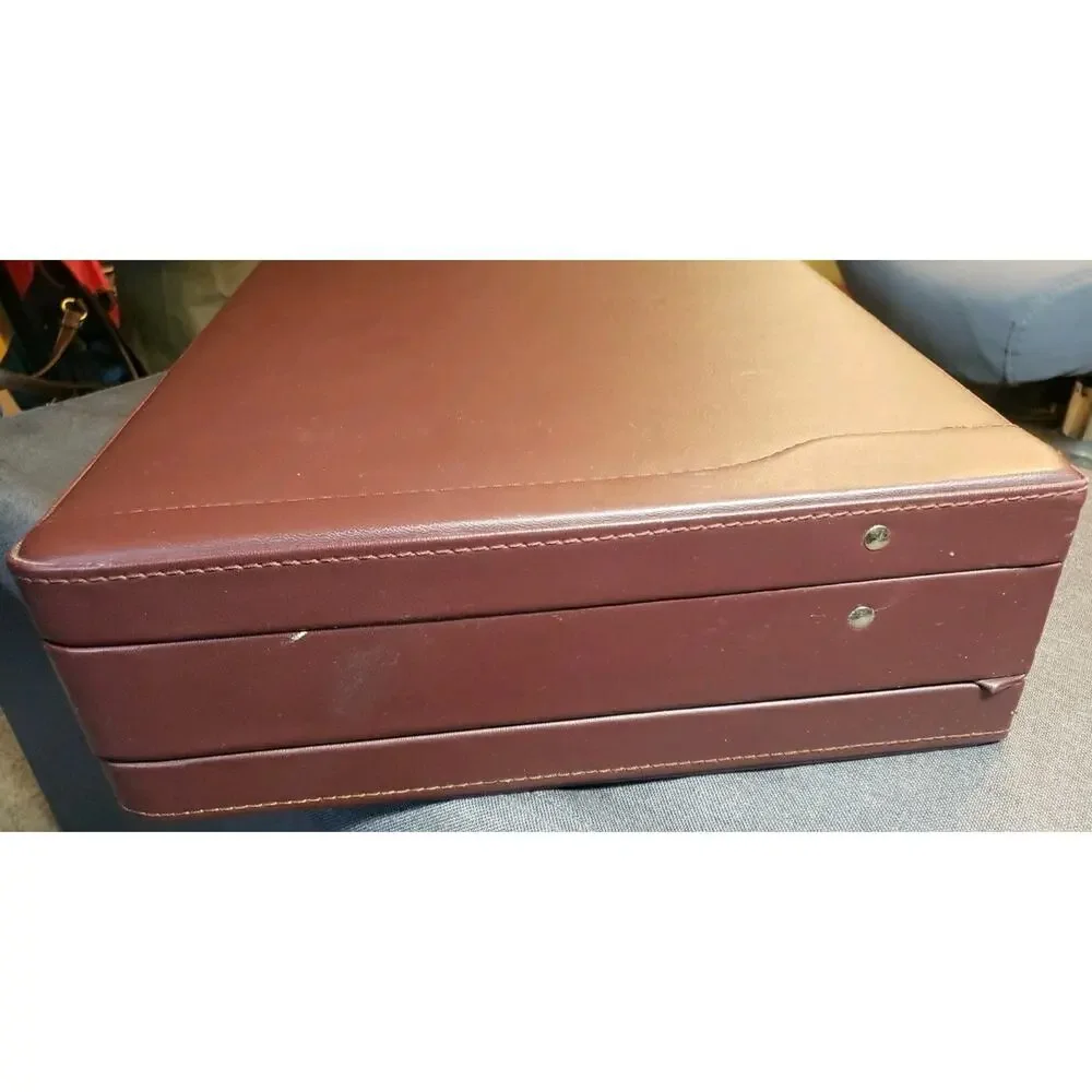 Fu Serng Leather Combination Lock Attache Briefcase Case Burgundy Vintage